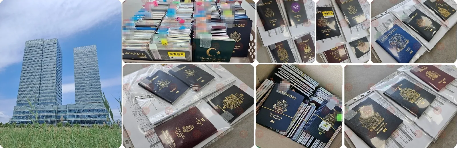 송행정사무소가 진행 중인 출입국 서류 사무 — 국가별 여권과 신청 서류가 정리된 모습